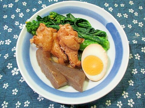 鶏手羽と卵のさっぱり煮　菜花添え